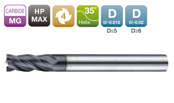 HP-MAX Long Flute Flat End Mill 4-Flute 35°