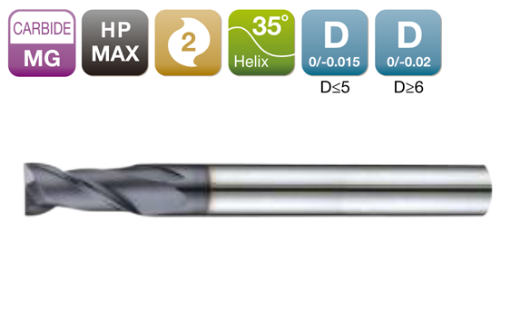 HP-MAX Long Flute Flat End Mill 2-Flute 35°