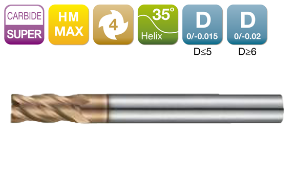 HM-MAX Long Flute Flat End Mill 4-Flute 35°