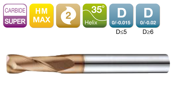 HM-MAX Long Flute Flat End Mill 2-Flute 35°