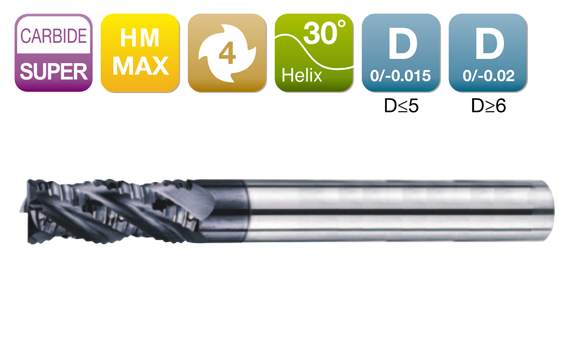 HM-MAX Long Flute Roughing Flat End Mill 4-Flute 30°