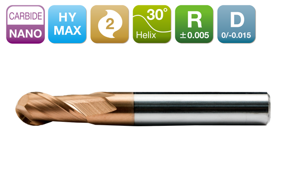 HY-MAX Ball End Mil 2-Flute 30°