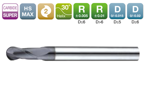 HS-MAX Ball End Mil 2-Flute 30°