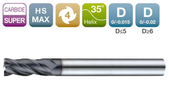 HS-MAX Long Flute Flat End Mill 4-Flute 35°