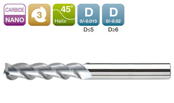 ALU-MAX Long Flute Flat End Mill 3-Flute 45°