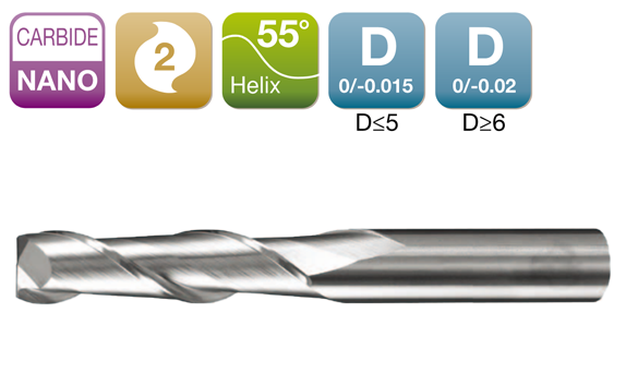 ALU-MAX Long Flute Flat End Mil 2-Flute 55°