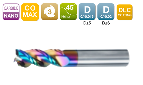 CO-MAX Flat End Mill 3-Flute 45°