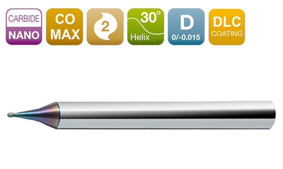 CO-MAX Micro Ball End Mill 2-Flute 30°