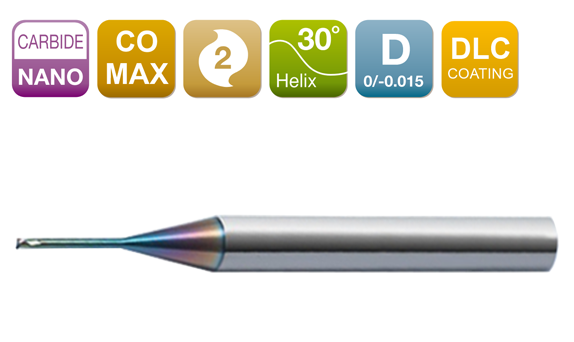 CO-MAX Long Neck Micro Flat End Mill 2-Flute 30°