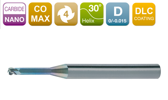 CO-MAX Long Neck Micro Flat End Mill 4-Flute 30°