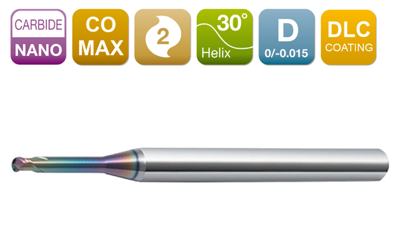 CO-MAX Long Neck Micro Ball End Mill 2-Flute 30°