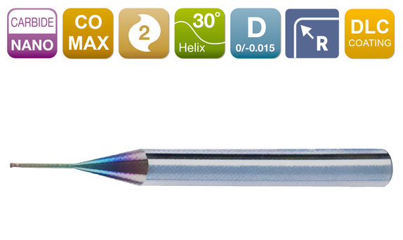 CO-MAX Long Neck Micro Radius End Mill 2-Flute 30°