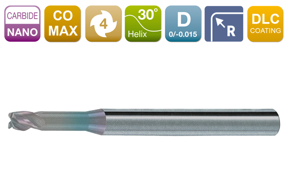 CO-MAX Long Neck Micro Radius End Mill 4-Flute 30°