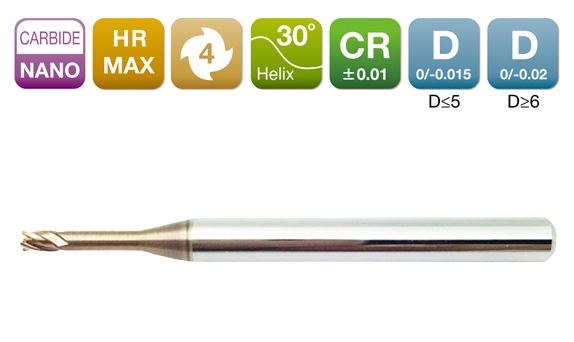 HR-MAX Long Neck Micro Radius End Mill 4-Flute 30°