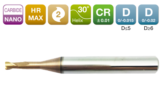 HR-MAX Long Neck Micro Radius End Mill 2-Flute 30°