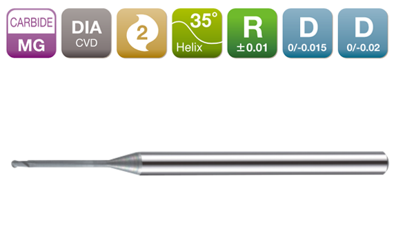 DIA-MAX Ball End Mill 2-Flute 35°/Diamond coated