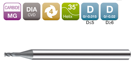 DIA-MAX Rib Flat End Mill 4-Flute 35°/Diamond Coated