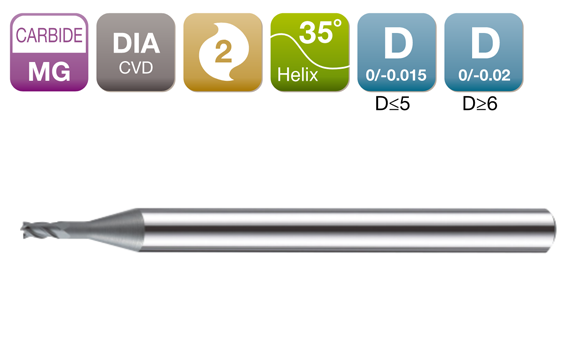 DIA-MAX Flat End Mill 2-Flute 35°/Diamond coated