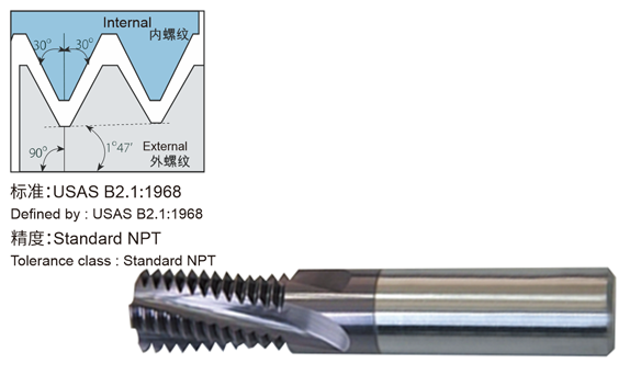 NPT-60° solid carbide thread mill