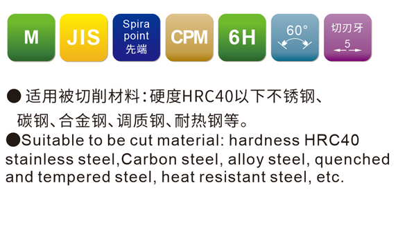 JIS Metric Spiral Pointed Taps (Gun-nose Taps) (POWDER METALLURGY HIGH SPEED STEEL)